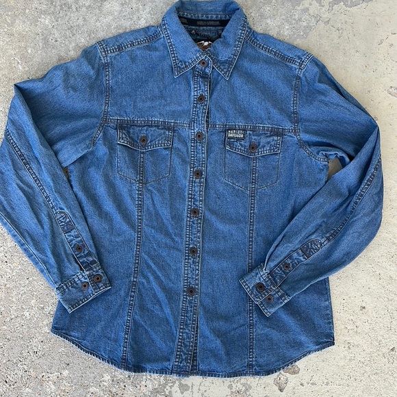 Harley-Davidson Tops - EUC Harley Davidson motorcycles denim long sleeve shirt